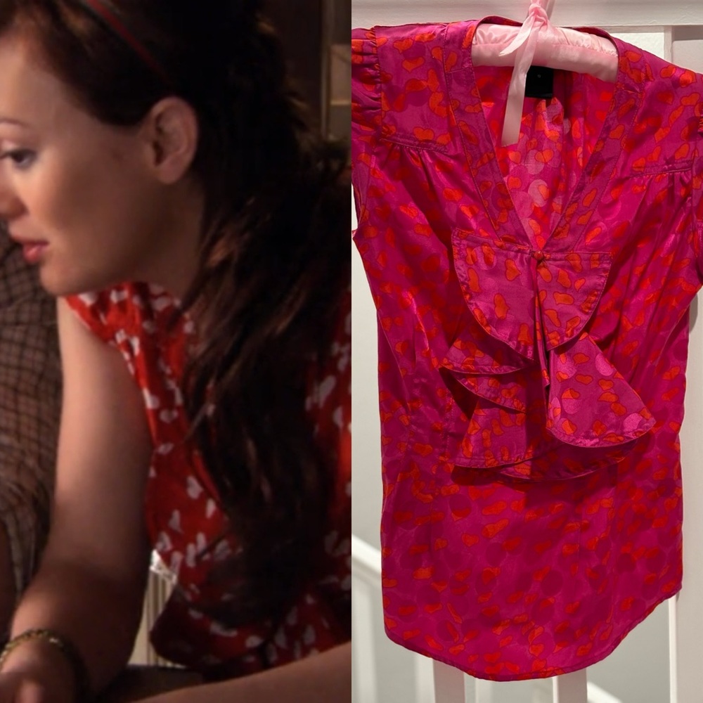 aso blair waldorf gossip girl marc by marc jacob’s heart print ruffle blouse